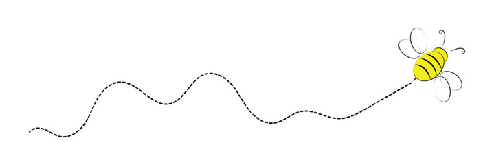 flying bee. honey bee fly on dotted heart shaped line path. transparent png and vector illustration in eps 10.