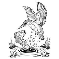 Bird catching fish water