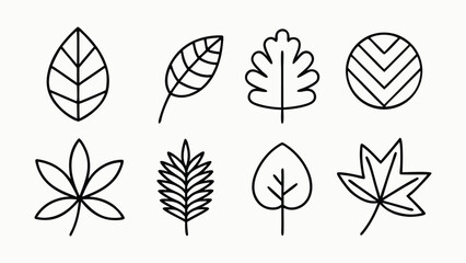 Vector art of set of various leaf outlines isolated on white background.