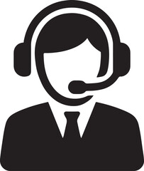 Silhouette of support agent with headset, ideal for call center, customer service, and helpdesk icons.