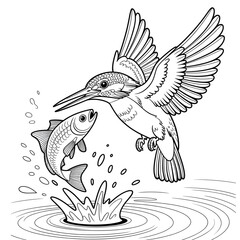 Bird catching fish water