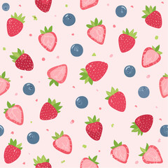 Fresh fruit motif repeating seamlessly with strawberries and blueberries for calendar art, wrapping paper, kids’ clothing, and cheerful branding campaigns
