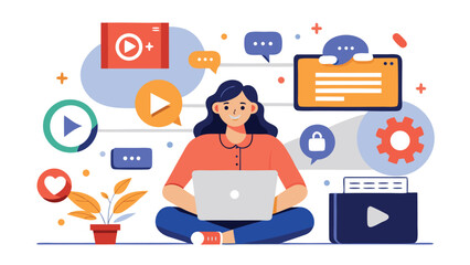Fototapeta premium An illustration representing video marketing, highlighting diverse approaches and tools used in video advertising campaigns..eps