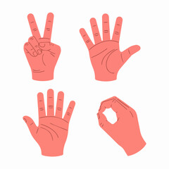 Obraz premium Hand Gestures in Red Line Art Style