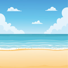 Relaxing seaside illustration with wide horizon and palm-free vibe, suitable for travel guides, hotel websites, vacation posters, and lifestyle inspiration
