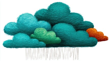 Colorful Fluffy Clouds with Rain,  Perfect for Children's Book, Textile Design, and Weather App Illustrations