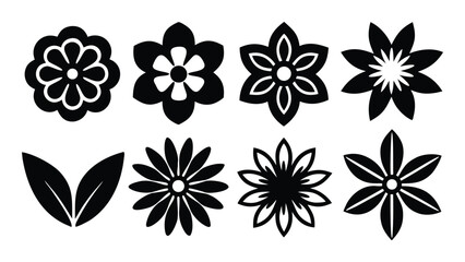 Vector art of collection of various floral icons and elements isolated on white background.