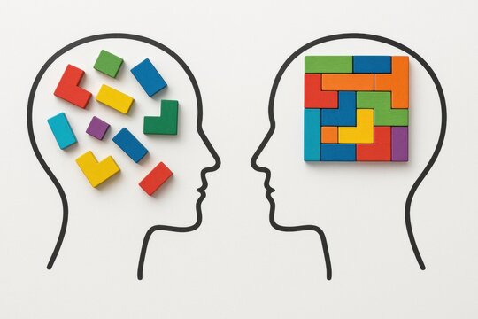 Mind Puzzle: A thought-provoking visual that portrays the process of sorting out thoughts and ideas to achieve clarity and logical coherence.