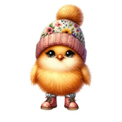 Obraz premium illustration, chick wearing a winter hat