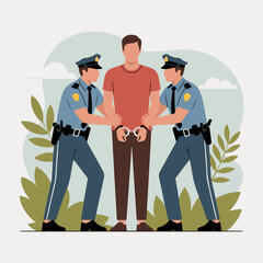 Suspect Being Arrested by Police flat vector illustration 
