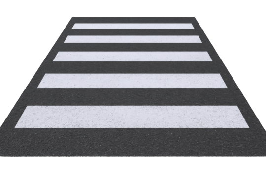 Perspective View of a Pedestrian Crossing with White Stripes on Asphalt Road Surface