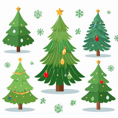 Fototapeta premium Collection of stylized Christmas trees in various sizes with bold green tones and festive accents, ideal for holiday catalogs, seasonal marketing, and cheerful social media campaigns 