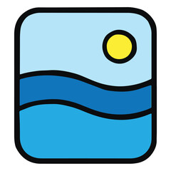 Simple Water Landscape Outline Icon Vector