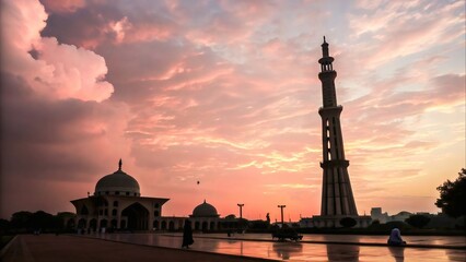 Silhouette of Minar-e-Pakistan at Sunset &ndash; Symbol of National Pride