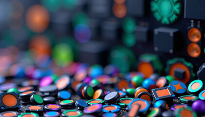 Colorful electronic components display technology lab macro photography vibrant environment close-up view innovation subject at the bottom