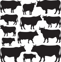 Cow Silhouette Vector | Farm Animal Clipart  Dairy Cow Silhouette | Rustic Farm Design  Standing Cow Silhouette | Livestock Animal Art