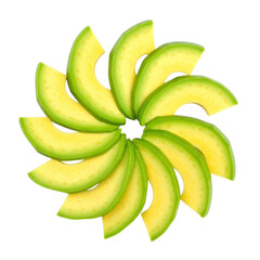 Fresh Avocado Slices Circle Healthy Food Green Diet Isolated on white and transparent background.