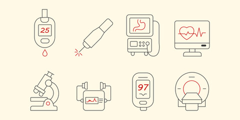 Minimal Line Icons Set for Medical Devices and Healthcare Technology