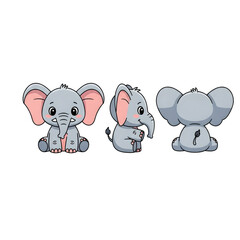 Obraz premium Cartoon Baby Elephant in Three Views