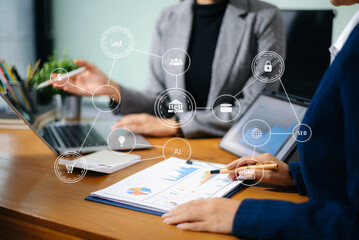 Co working process, team working.Coding software developer work with AR new design dashboard computer icons.team business concept