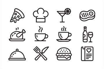 Vector Food Icons &ndash; Hot Drinks, Meals, and Fast Food Outline Set