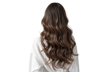 Fototapeta premium Rear view of a woman with long brunette hair with soft waves