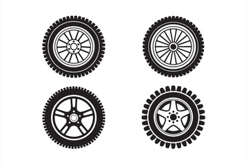 Automotive Wheels and Rims &ndash; Black and White Vector Icons