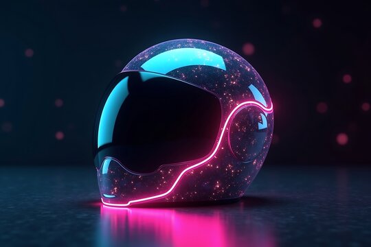 Futuristic neon helmet design for motorcycle rider safety and protection