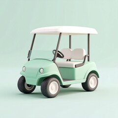 A stylized, mint-green golf cart rendered against a soft, pastel background.