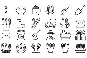 Rural Agriculture Line Art – Farm Tools, Crops, and Harvest