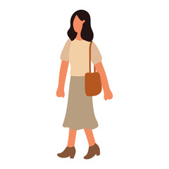 Illustration of Woman with Shoulder Bag Walking
