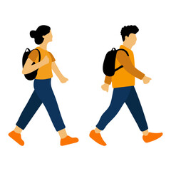People Walking with Backpacks Illustration