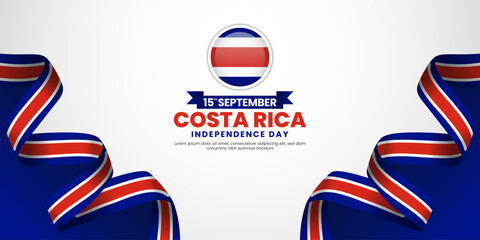 Costa rica independence day banner background 15 september design element with waving ribbon flag