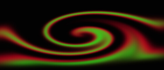 Dynamic red and green swirl effect against a deep black background creating an abstract, energetic visual.