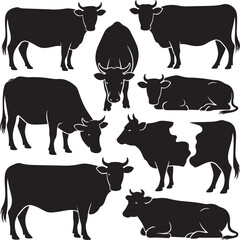 Cow Silhouette Vector | Farm Animal Clipart  Dairy Cow Silhouette | Rustic Farm Design  Standing Cow Silhouette | Livestock Animal Art