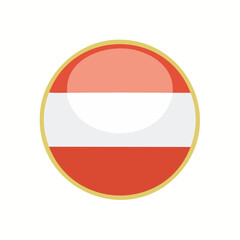 Obraz premium Circular Austria flag badge with red-white-red bands inside a glossy round icon, ideal for travel guides, cultural events, and educational displays 