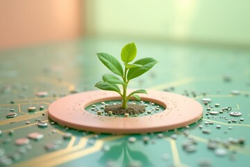 Sustainable technology growth plant on circuit board future concept