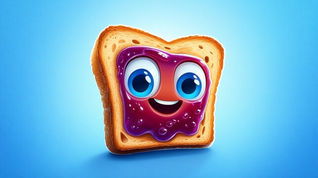 Cute anthropomorphic slice of toast with jam face