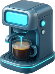 3D isometric coffee maker brewing coffee into a glass mug