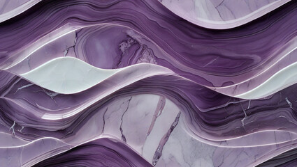 Abstract Wavy Marble Texture in Purple and White - 3D Seamless Pattern
