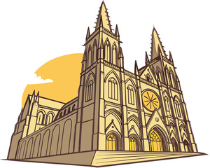 Fototapeta premium Ancient Gothic Cathedral with Stained Glass & Stone Carvings