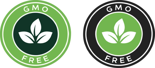 GMO FREE green labels with plant icon on white background