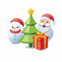 Polished round badge of a merry Christmas tableau with Santa, tree, and gifts, suitable for packaging, storefront signage, and event promos
