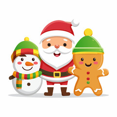 Fototapeta premium Whimsical round scene featuring a snowman and two smiling helpers in festive attire, ideal for Christmas catalogs, kids’ content, and holiday social media visuals 