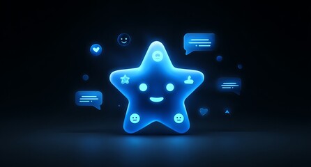 Blue glowing star surrounded by social media icons