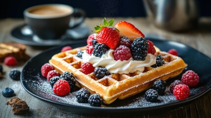 Belgian Waffles with Berries and Cream
