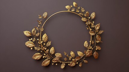 Exquisite golden floral crown adorned with intricate leaves and berries on a muted background