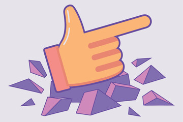 Orange pointing finger breaking through purple geometric shapes hand gesture