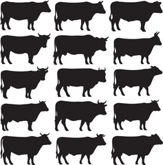 Cow Silhouette Vector | Farm Animal Clipart  Dairy Cow Silhouette | Rustic Farm Design  Standing Cow Silhouette | Livestock Animal Art