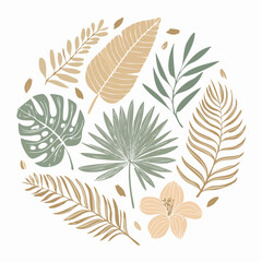 Minimalist circular foliage arrangement with airy negative space, suitable for premium branding, packaging, and editorial layouts
